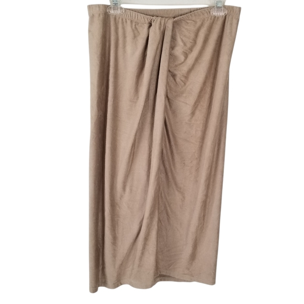 NWOT Melissa Paige Tan Faux Suede Knotted Front Midi Skirt Size XL